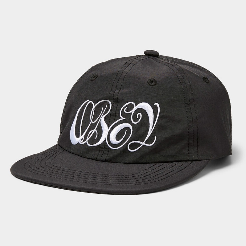 Obey unisex black and white cursive logo nylon cap hat NWT